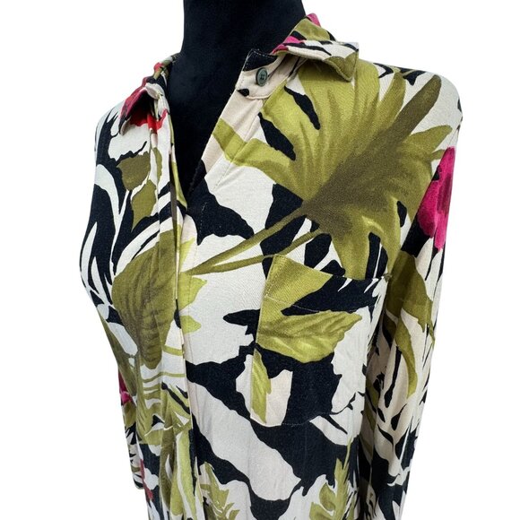 Tommy‎ Bahama Tropical Print Long Sleeve Stretch Shirt Dress M Stretch Button Up - Picture 1 of 7